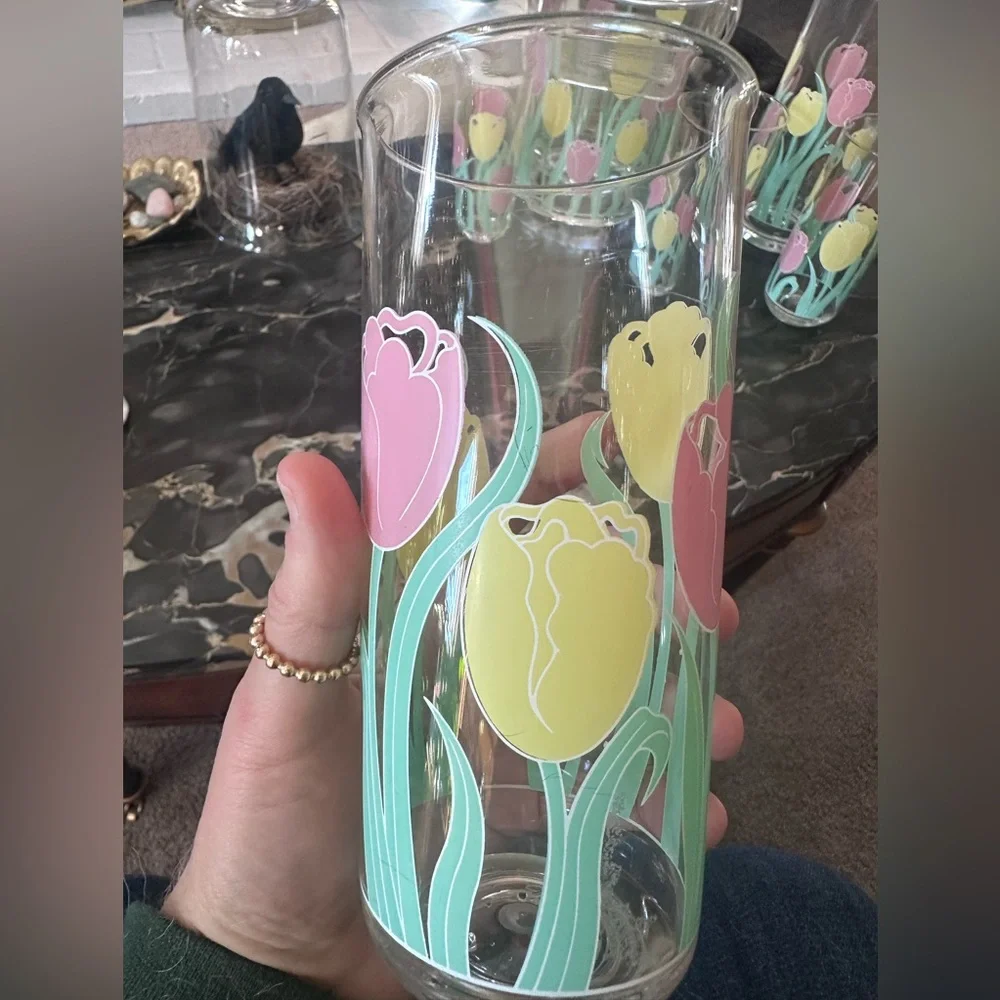 Vintage Culver Acrylic Spring Tulips 🌷 Patio Set Tumblers Ice Bucket Pitcher